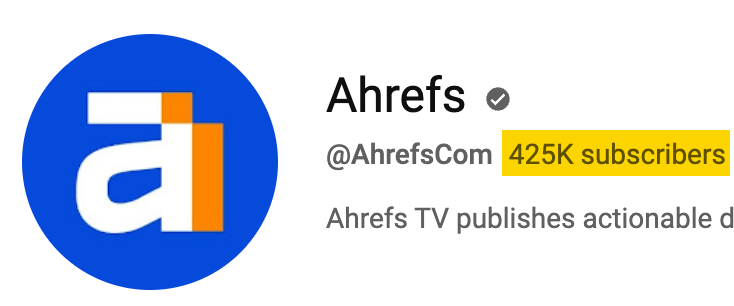 Número de inscritos no canal do Ahrefs no YouTube