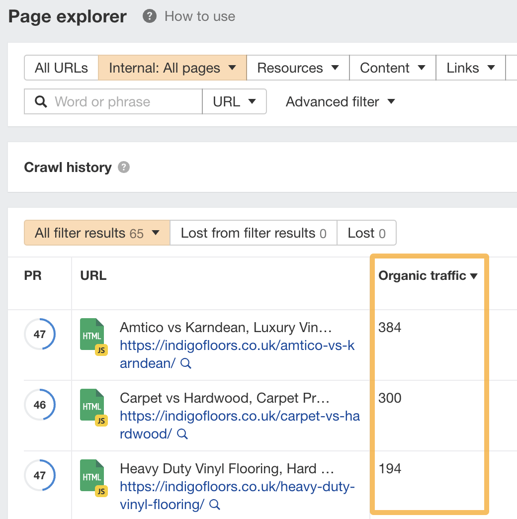 How to find top pages using Page Explorer, via Ahrefs' Site Audit
