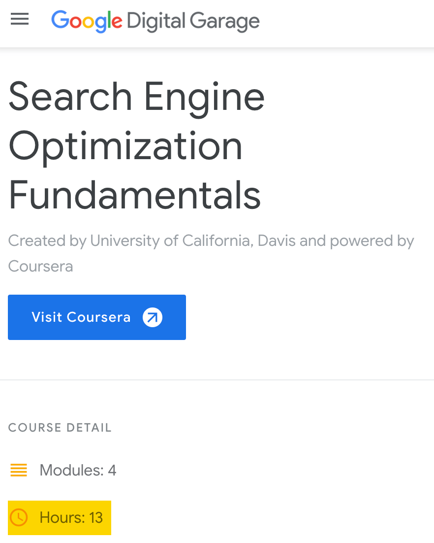 Number of hours of material in Google’s SEO Fundamentals certification
