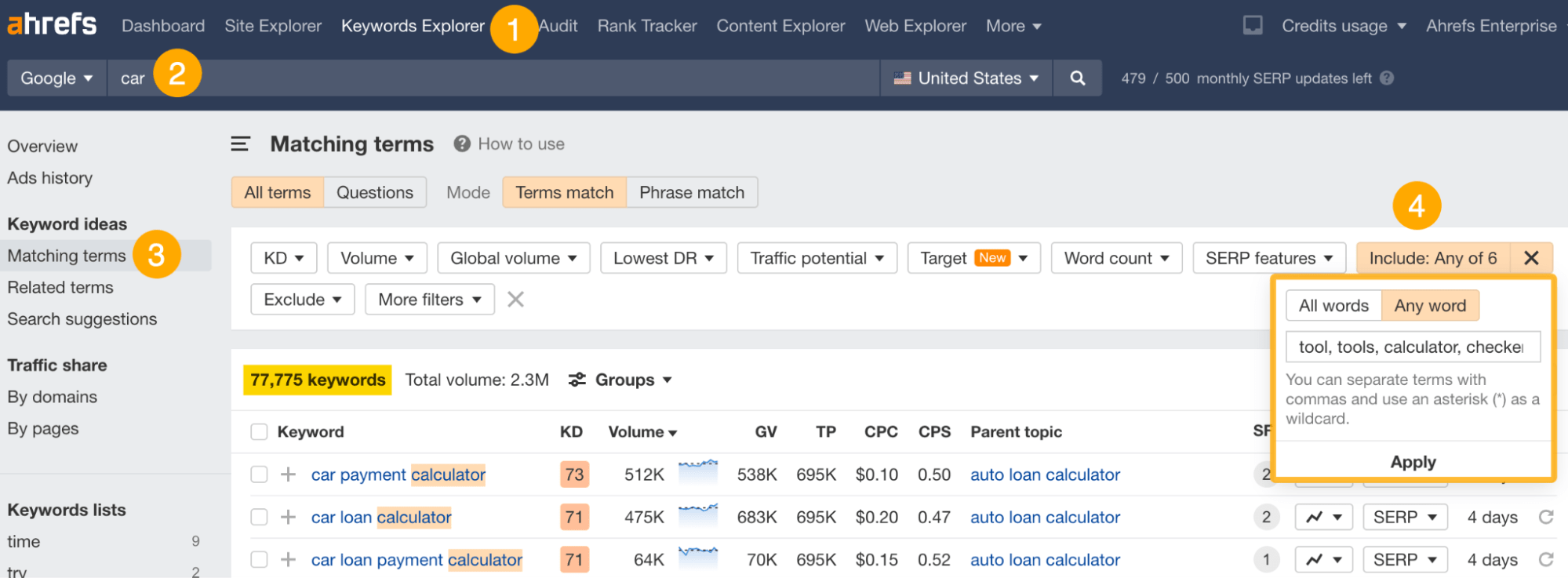 Finding tool-related keywords with Ahrefs' Keywords Explorer
