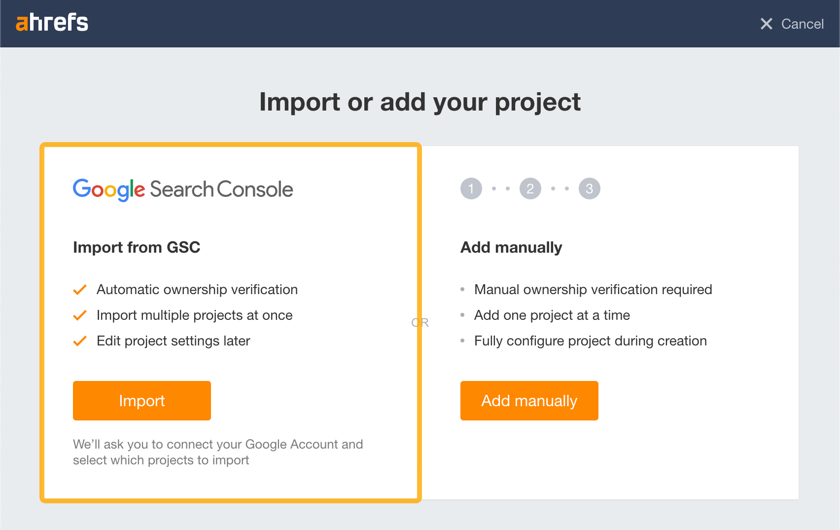 How to add a project from Google Search Console in Ahrefs