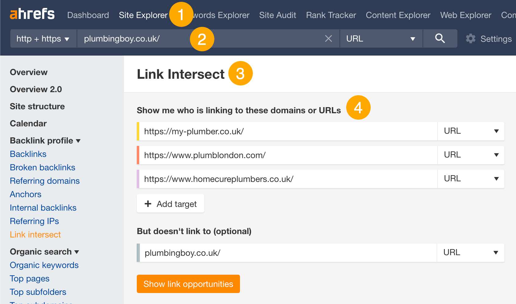 Finding directory link building opportunities using the Link Intersect tool
