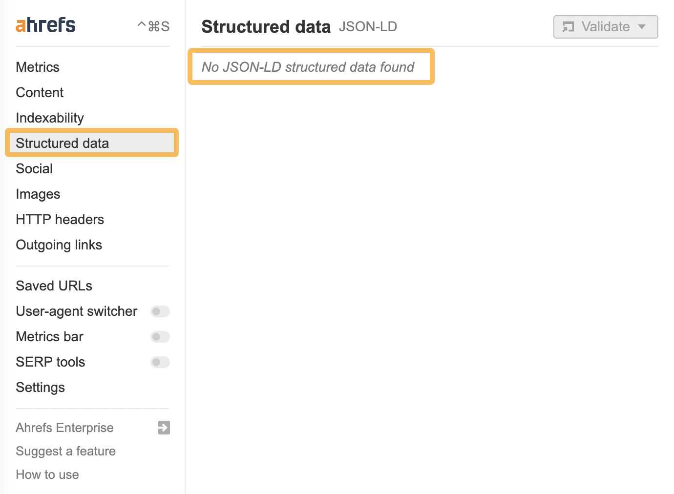 Comprobación de datos estructurados utilizando la barra de herramientas SEO de Ahrefs