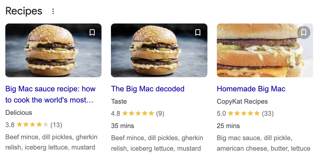 Recipes carousel example, via google.com
