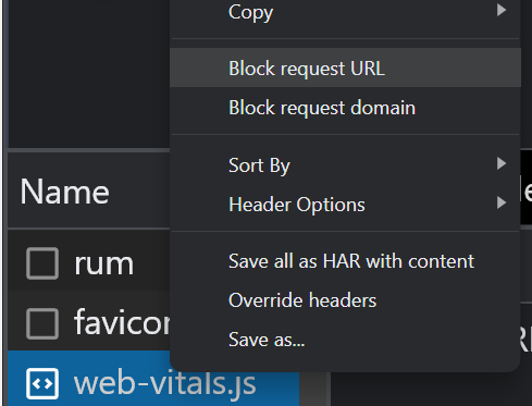 "Block request URL" option in dropdown