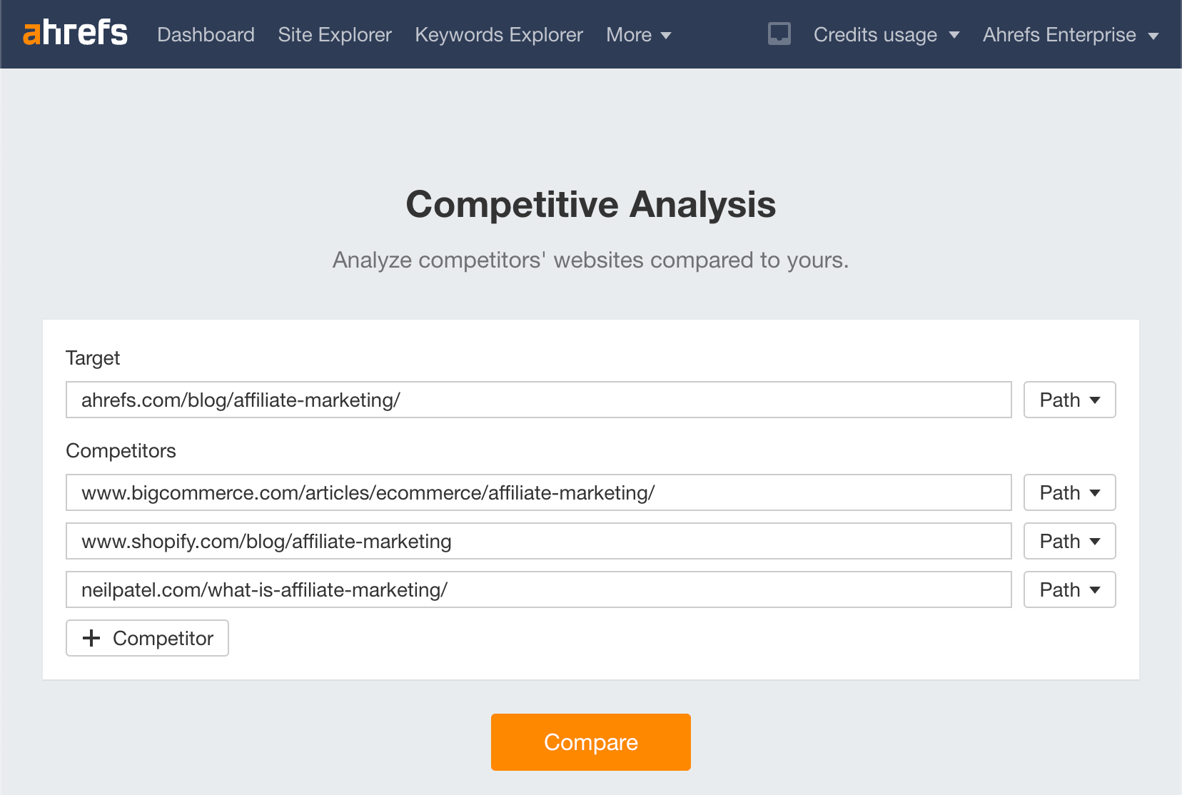 Using the Compe،ive Analysis tool in Ahrefs
