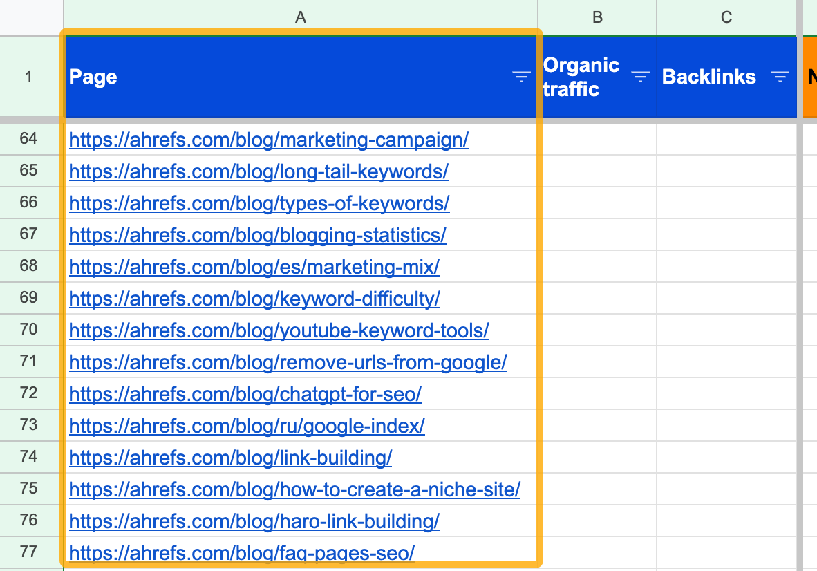 Importing URLs into the content audit template
