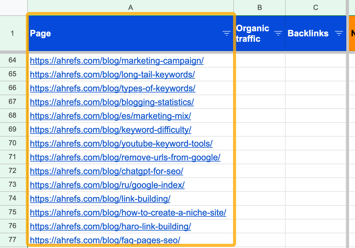 Importazione degli URL nel modello di controllo del contenuto