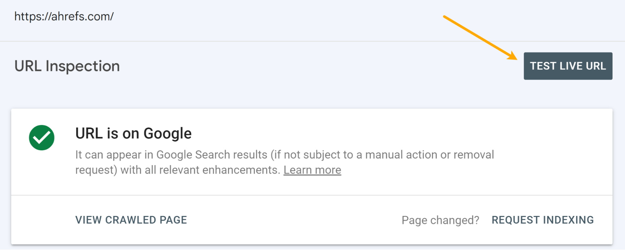 "Test Live URL" option in Google Search Console
