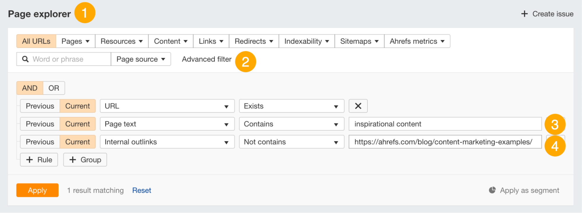 Come trovare più opportunità per link interni nel Site Audit di Ahref.