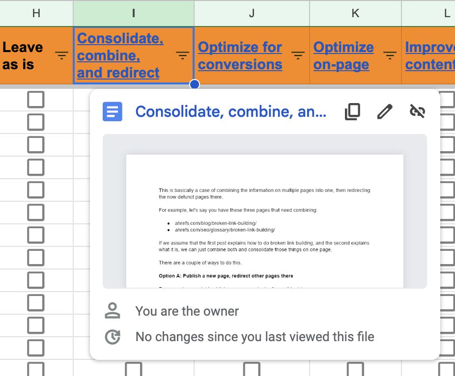 Where to find links to SOPs and guides in the content audit template
