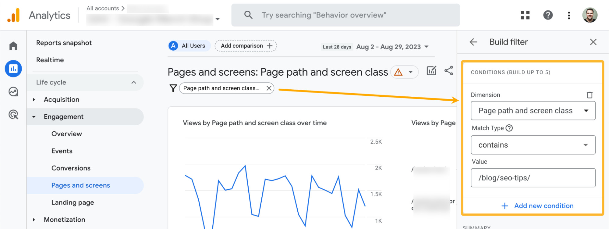 Checking page traffic in Google Analytics 4
