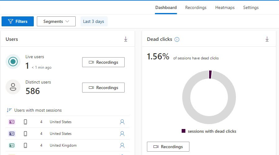 Microsoft Clarity dashboard