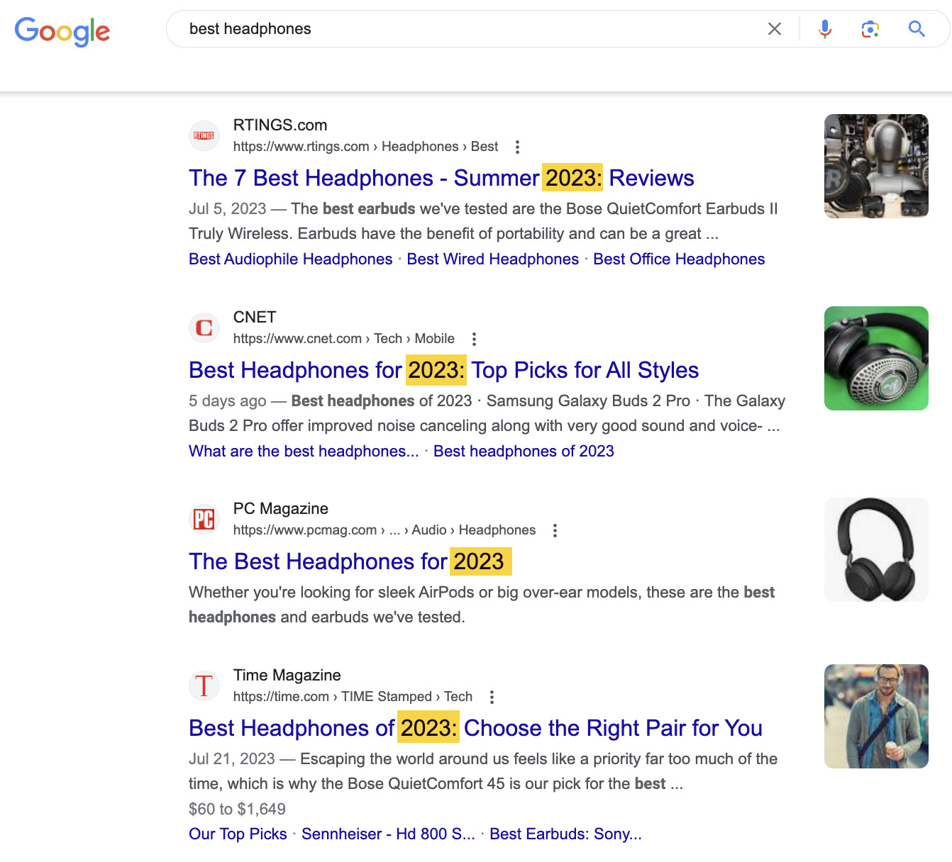 Google SERP for "best headphones"