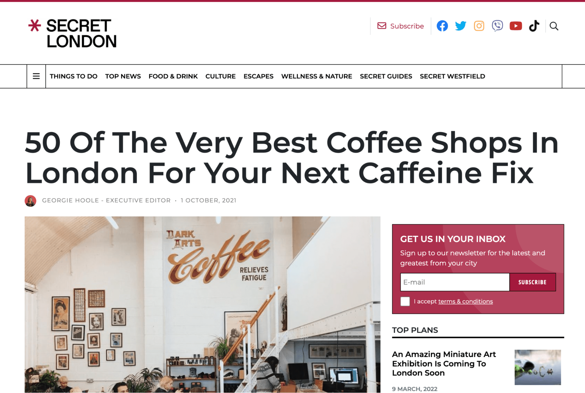 Example listicle of the best coffee shops