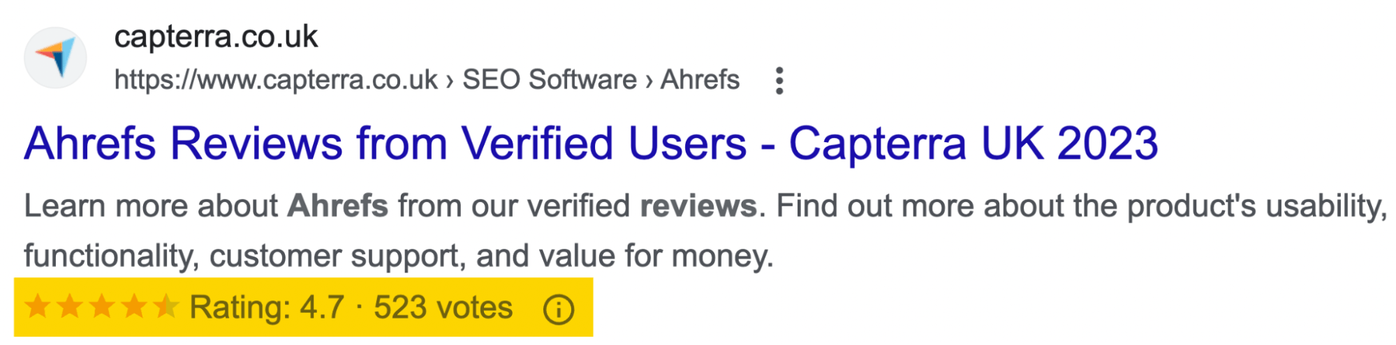 Review snippet example, via google.com
