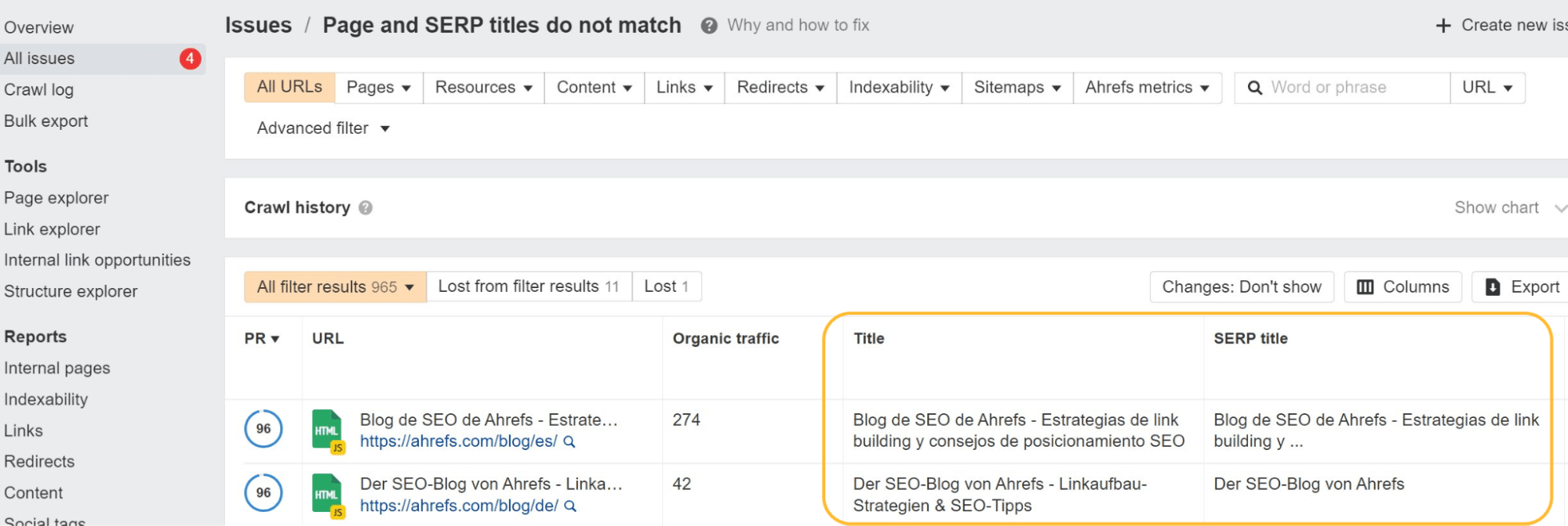 "Page and SERP titles do not match" issue in Ahrefs' Site Audit