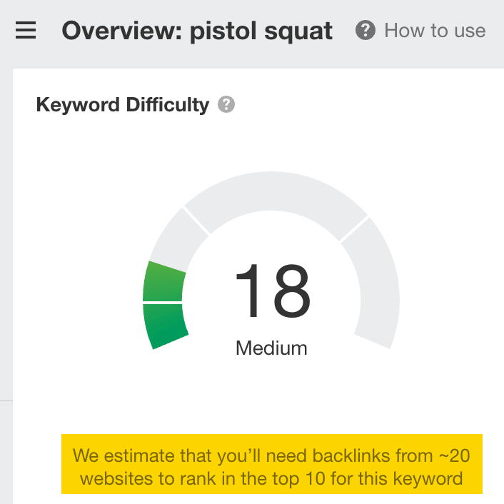 The estimated number of backlinks you need to rank in the top 10 for "pistol squat"
