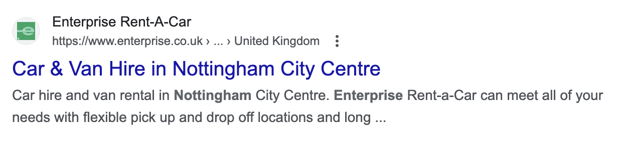 Example of the Service | Location title tag format 
