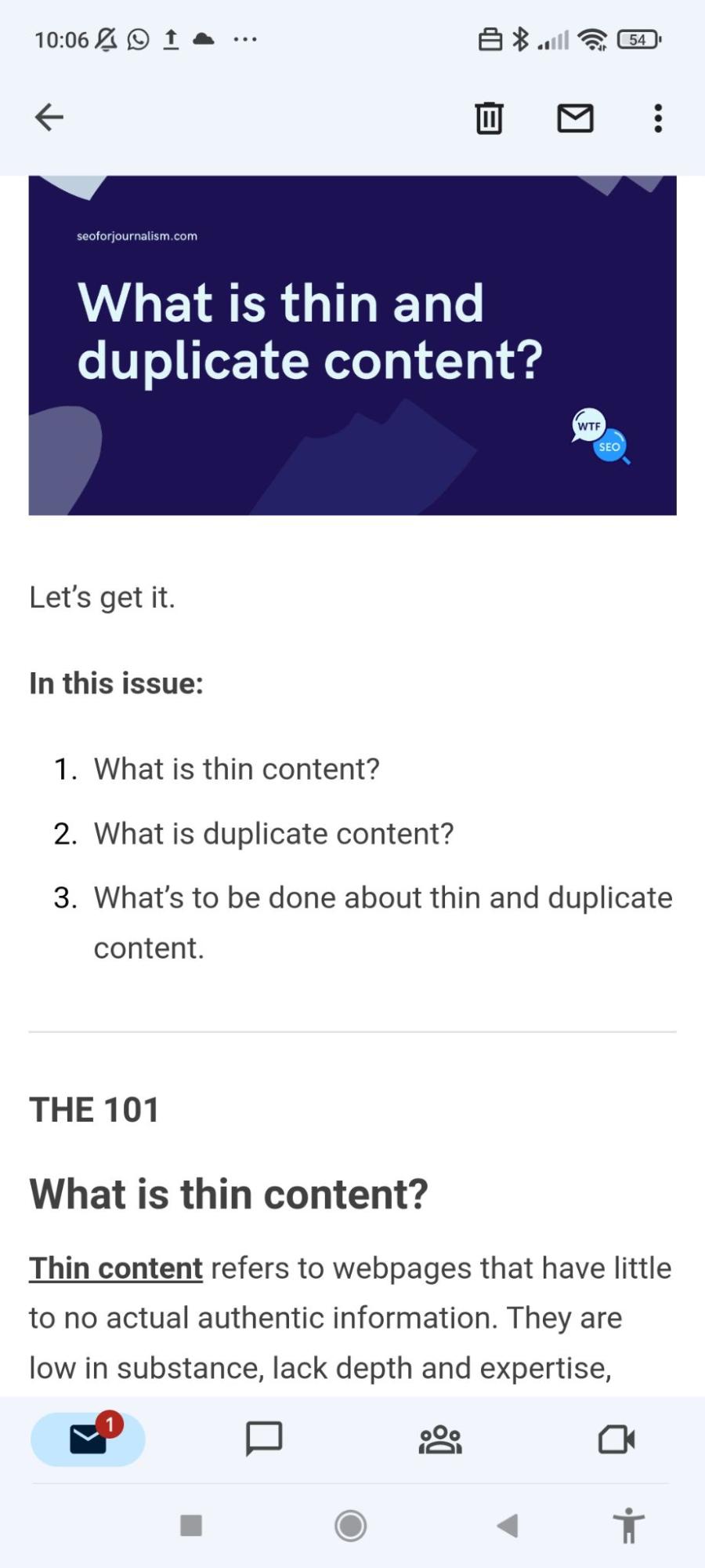 Inbox screenshot of the WTF is SEO? newsletter
