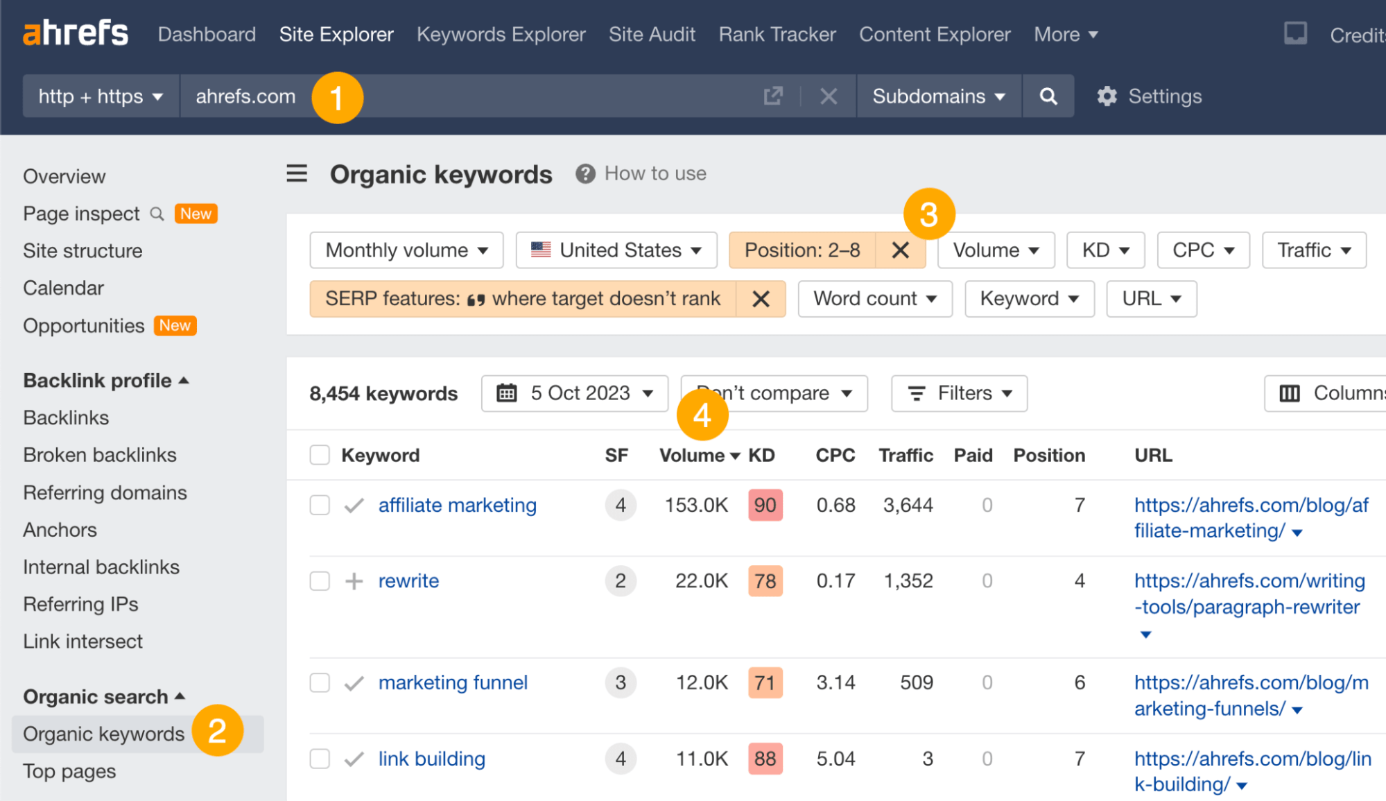 Looking for featured snippet opportunities in Ahrefs.