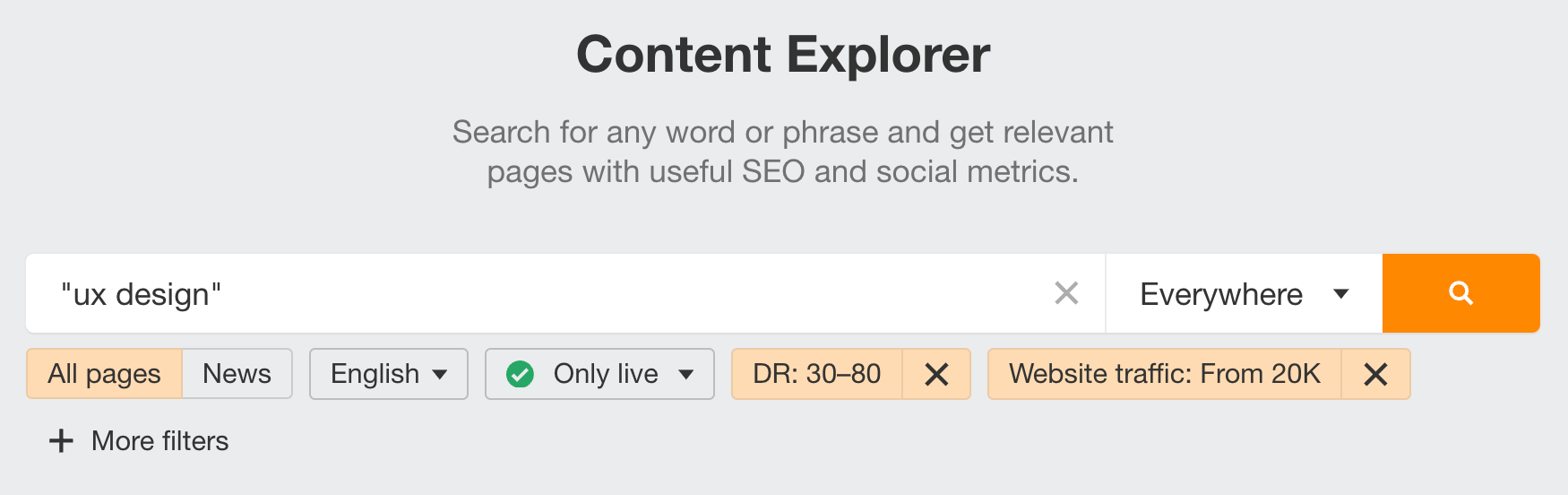 Configurando o Content Explorer do Ahrefs para encontrar oportunidades de guest blogging.