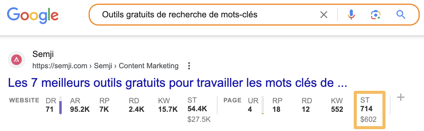Finding traffic potential for a keyword in another language with Ahrefs SEO Toolbar.