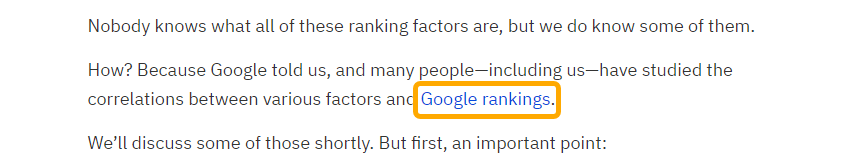 Capture d'écran montrant un exemple de texte d'ancrage dans un article de blog