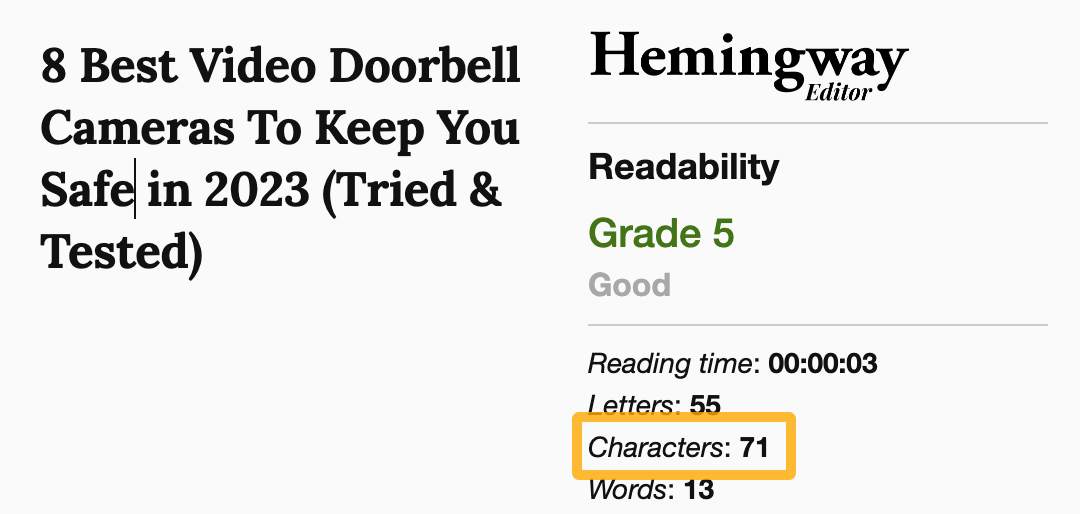 Using Hemingway to keep title tags under 70 characters