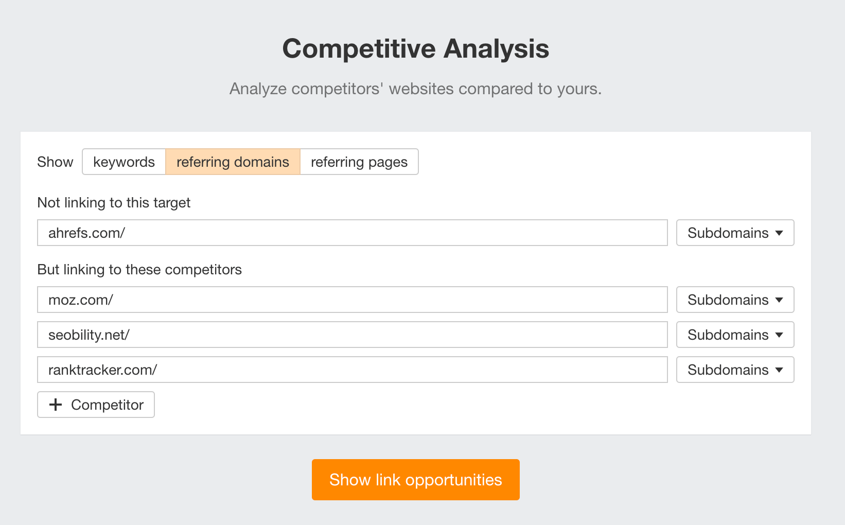 Competitive Analysis – analyze competitors' websites compared to yours