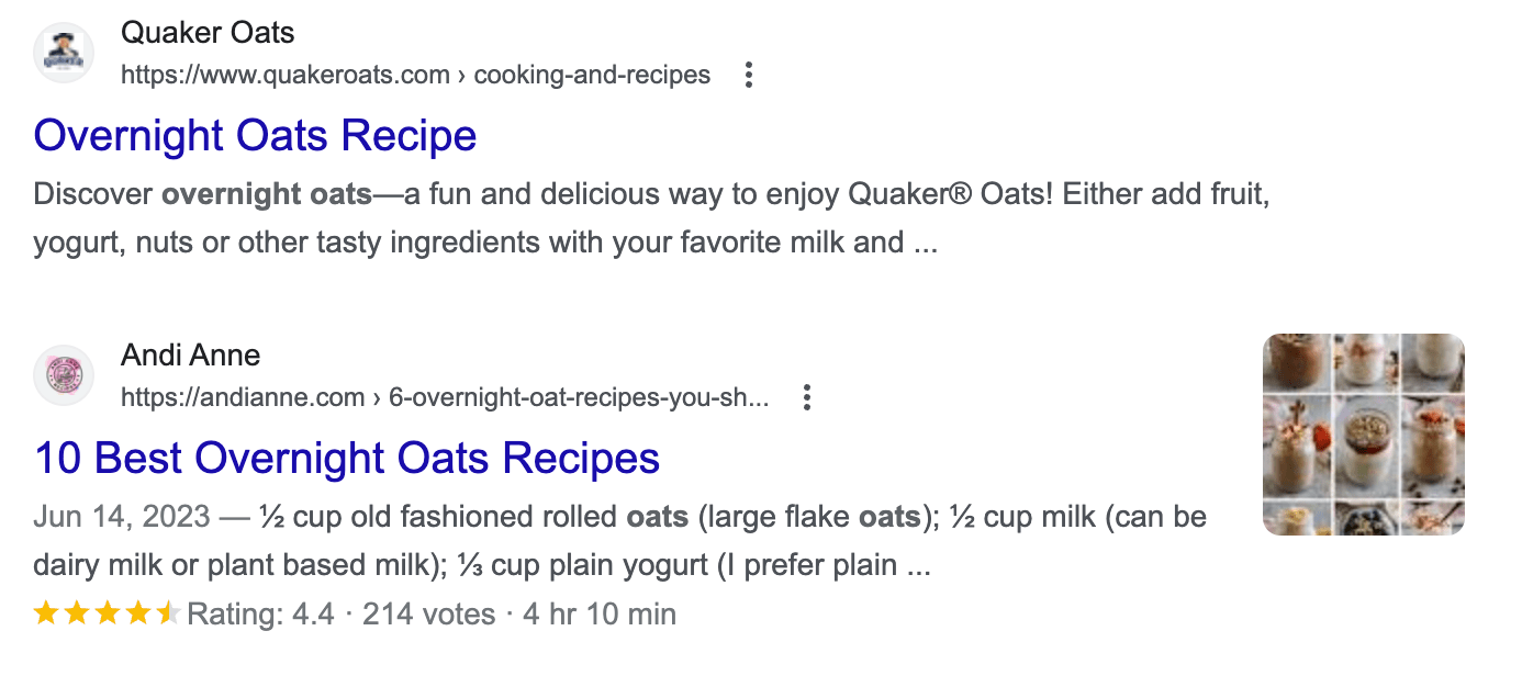 Rich snippet vs regular result on Google.