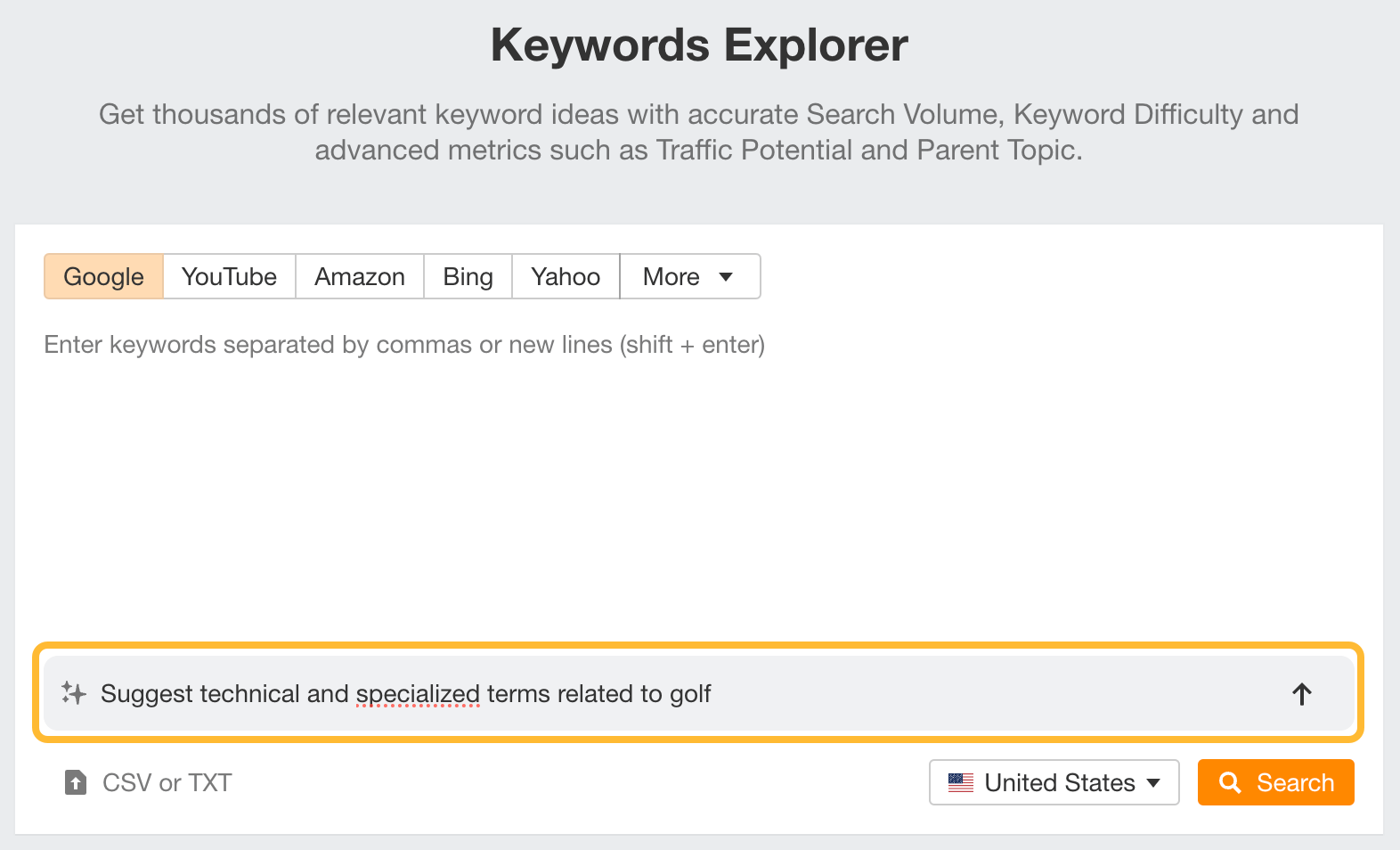 Generate seed keyword suggestions with AI in Keywords Explorer