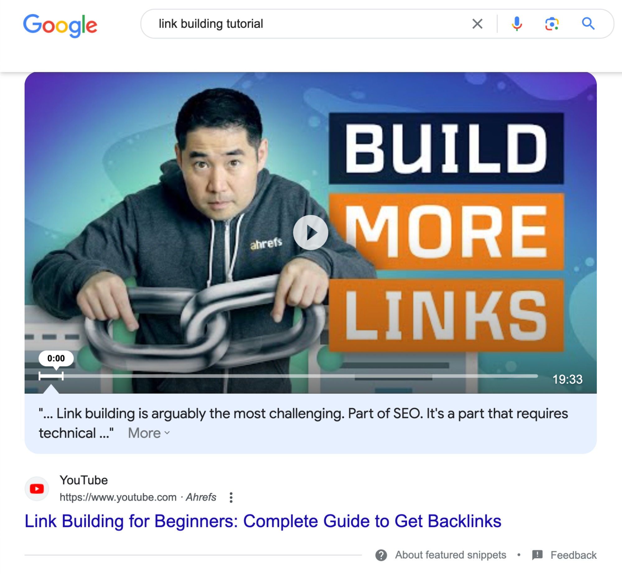 Video featured snippet example
