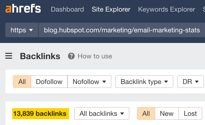 HubSpot's email marketing statistics blog post has around 13,000 backlinks