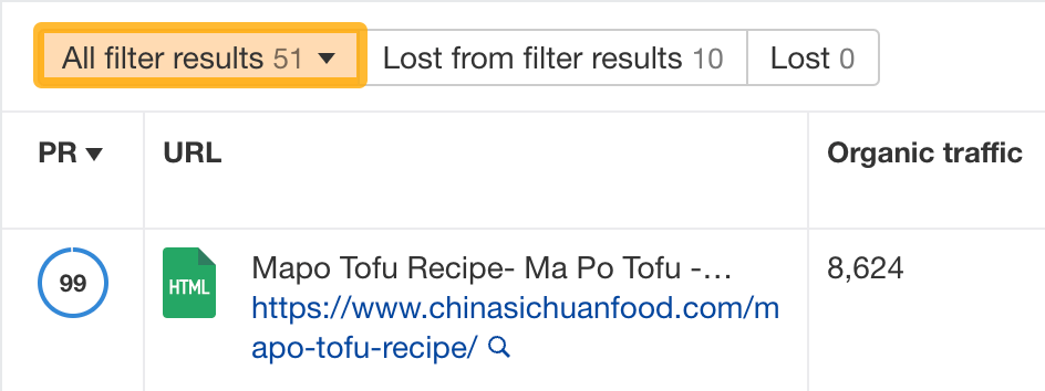 51 results matches the filter we set in Page Explorer