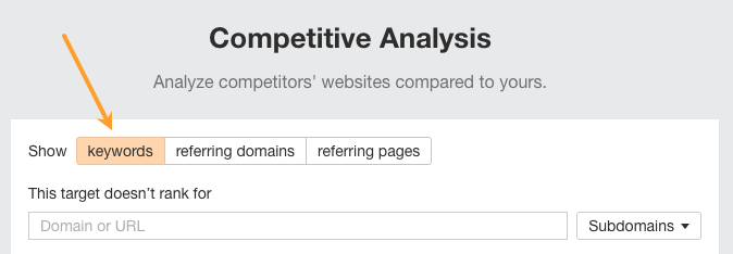 Make sure to set the Competitive Analysis tool to "Keywords"