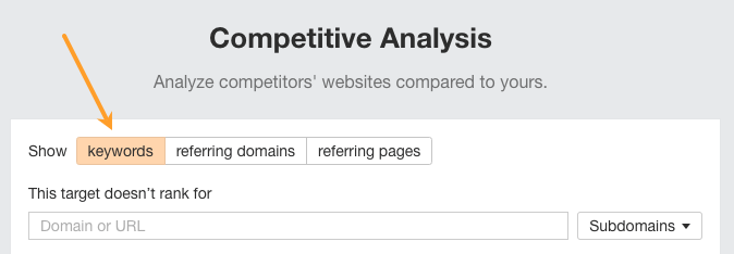 Make definite   to acceptable   the Competitive Analysis instrumentality   to "Keywords"