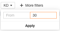 Filtering for low Keyword Difficulty (KD) keywords