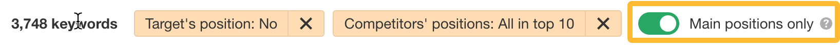 Filtering for main keyword positions only