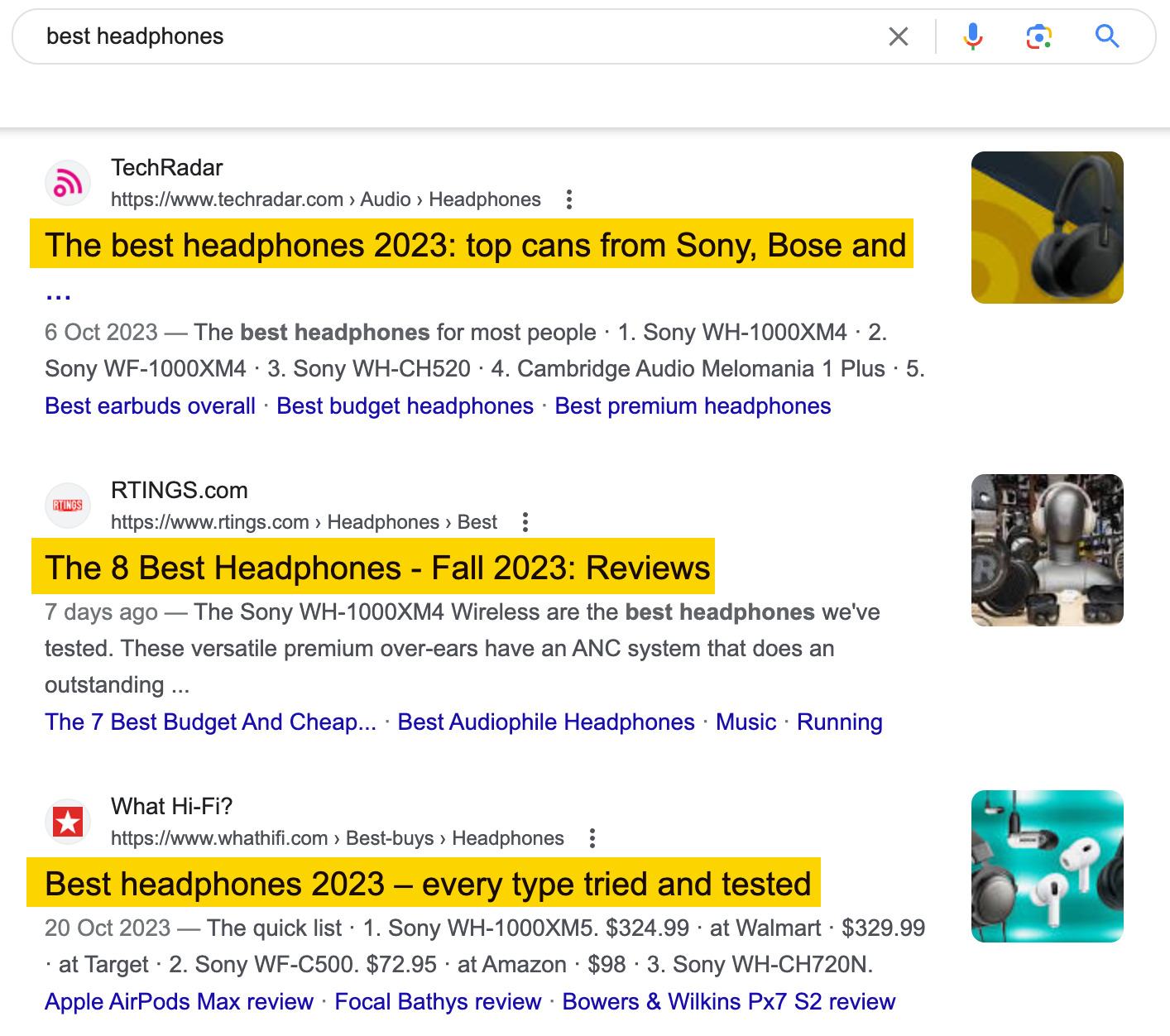 Search results for the query, "best headphones"
