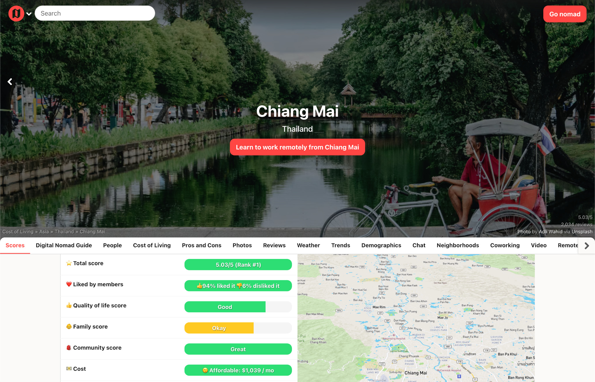 Exemple de page de NomadList