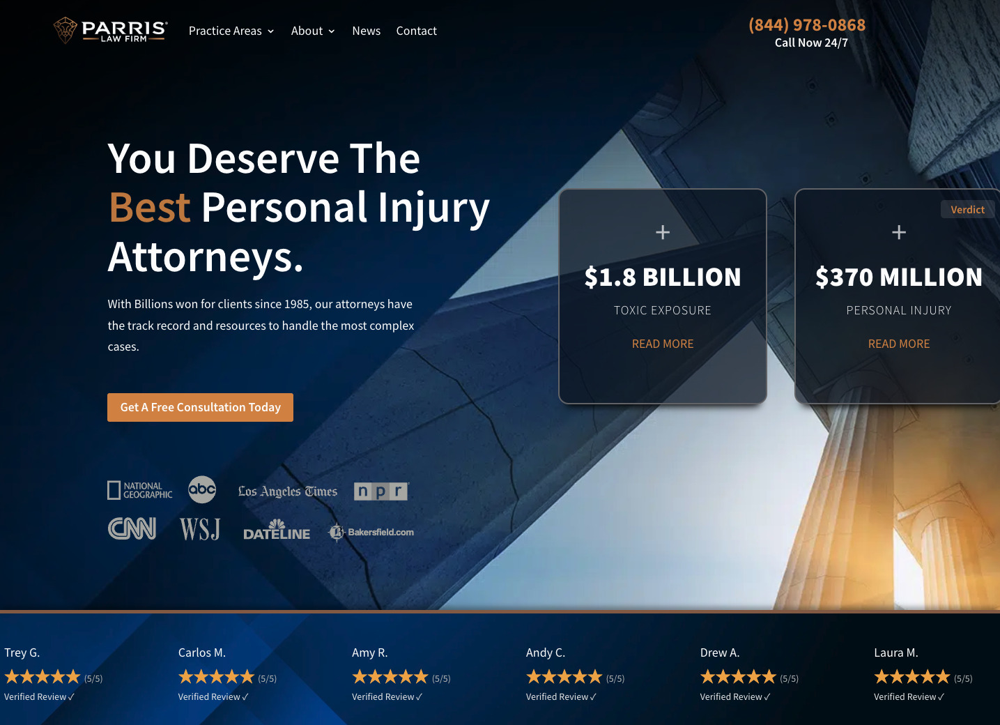Parris Law Firm's home page design