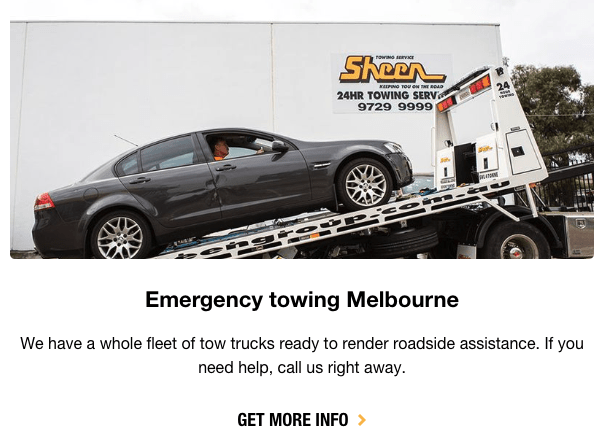 Example of Sheen Panel Services custom image displaying their towing service.