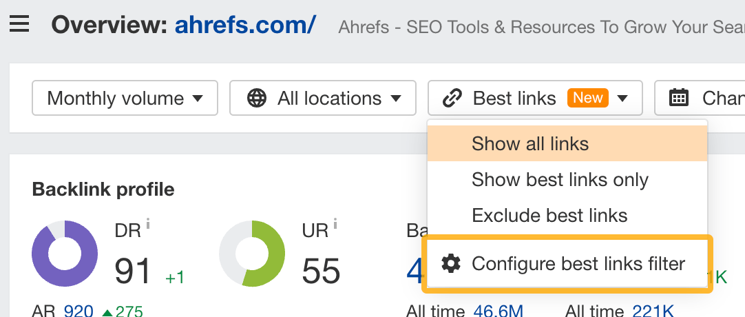 Configure your own "Best links" filter