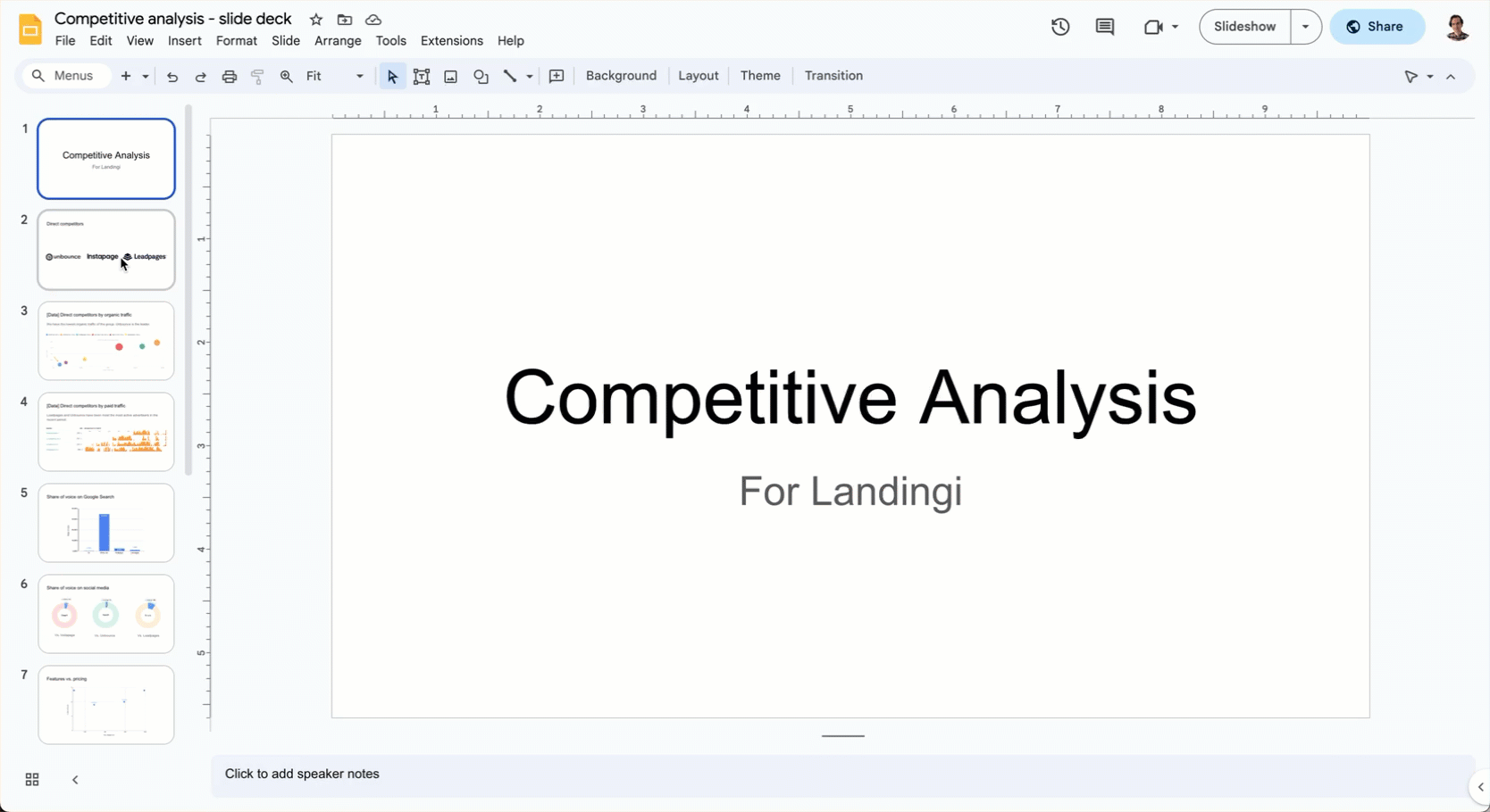 Competitive analysis template — slide deck sneak peek.