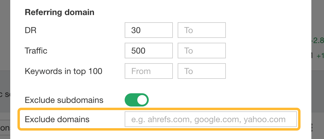 Add a manual list of domains to exclude