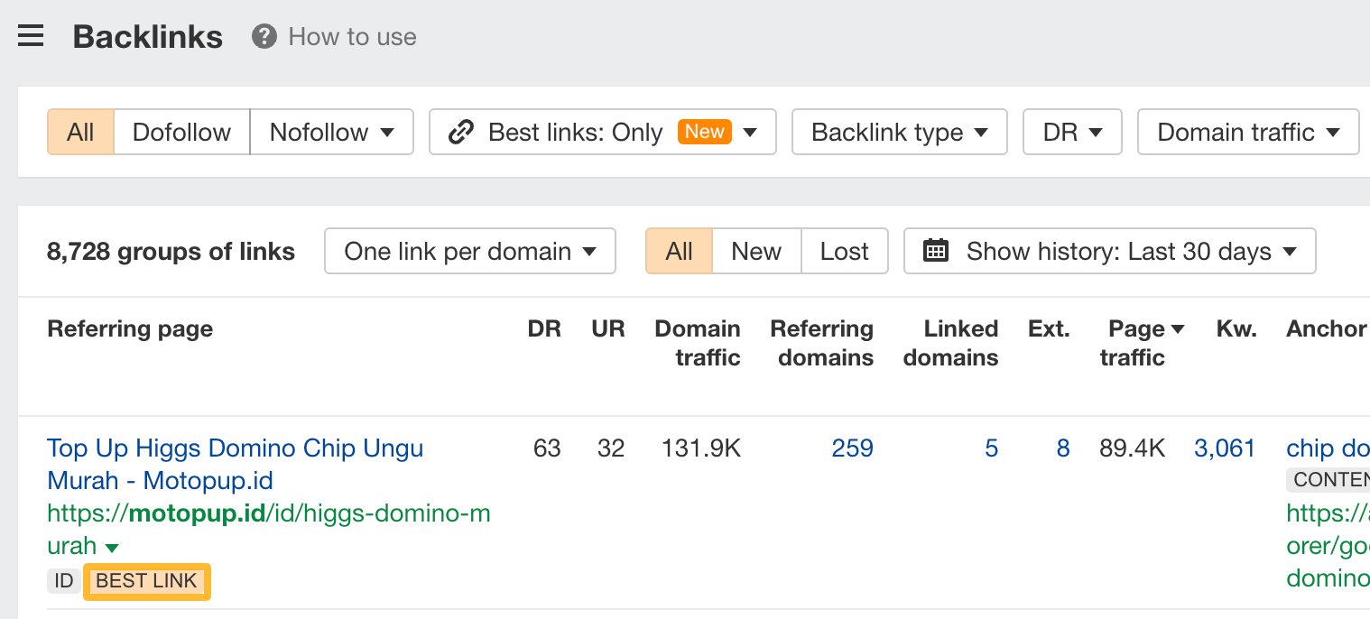 Your "best links" are marked with a badge