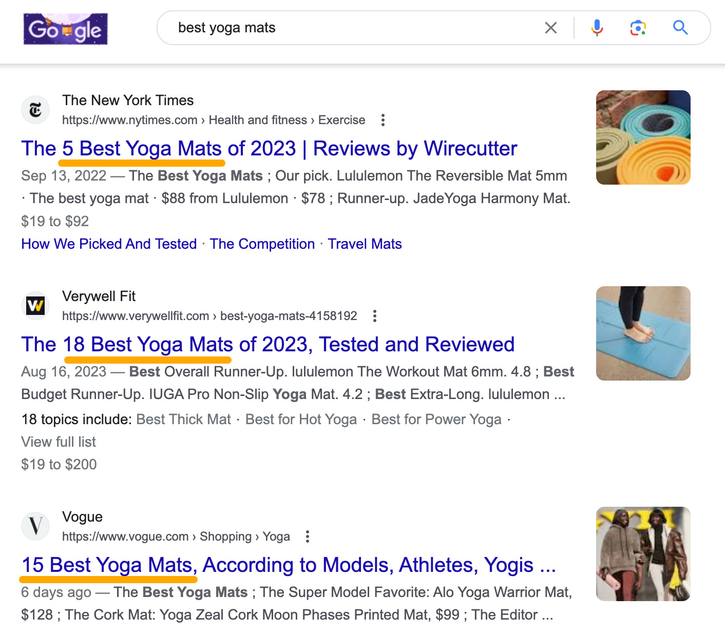 C'est évidemment ce que veulent les chercheurs lorsqu'ils recherchent "meilleurs tapis de yoga"