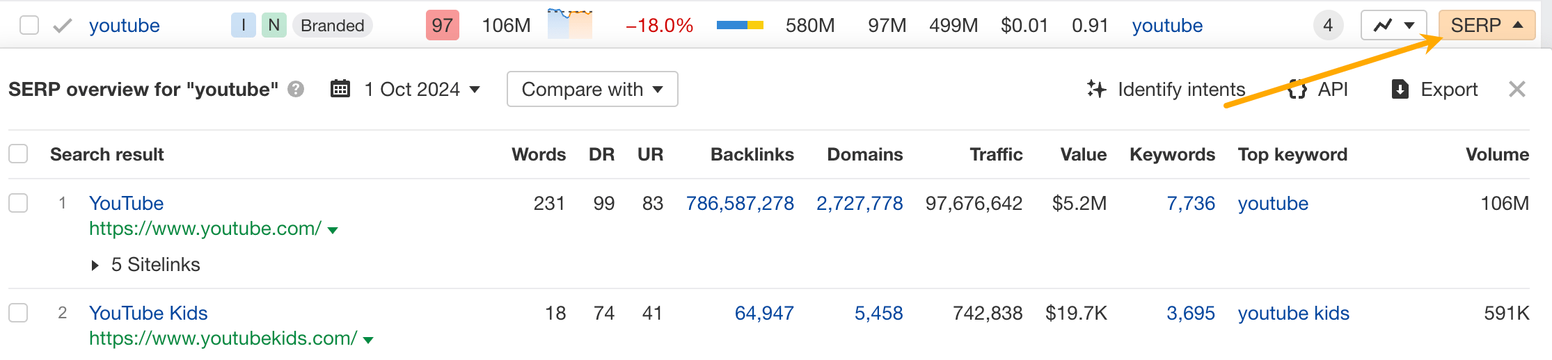 SERP Overview in Keywords Explorer