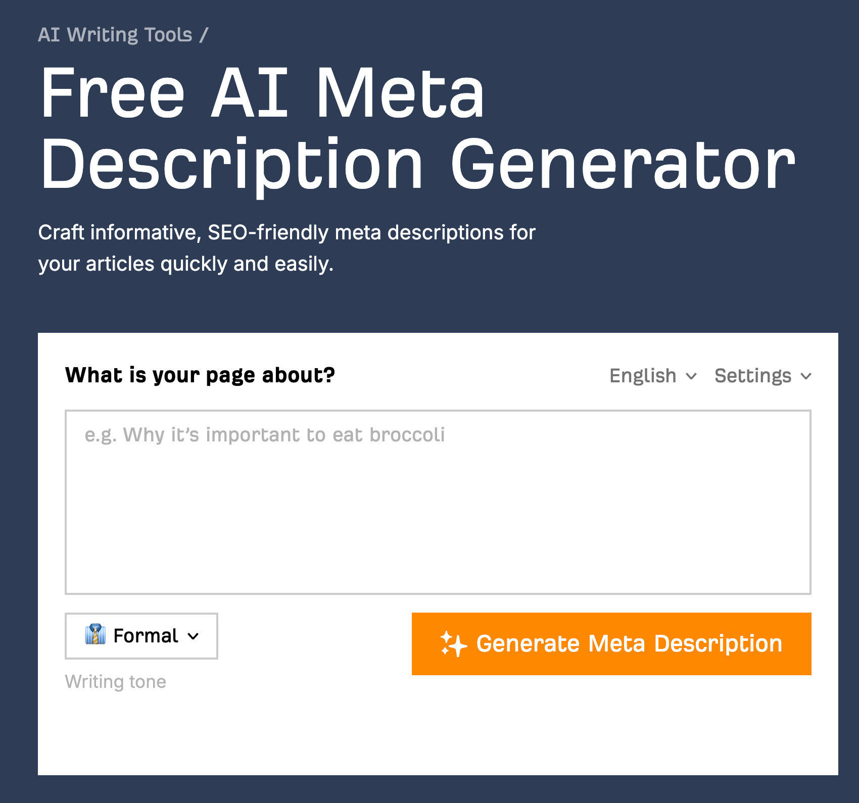 Ahrefs' free AI Meta Description Generator